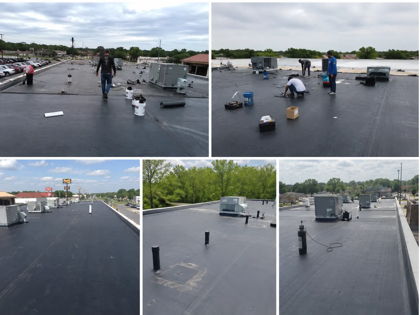 Commercial black membrane roofing project from installation through completion