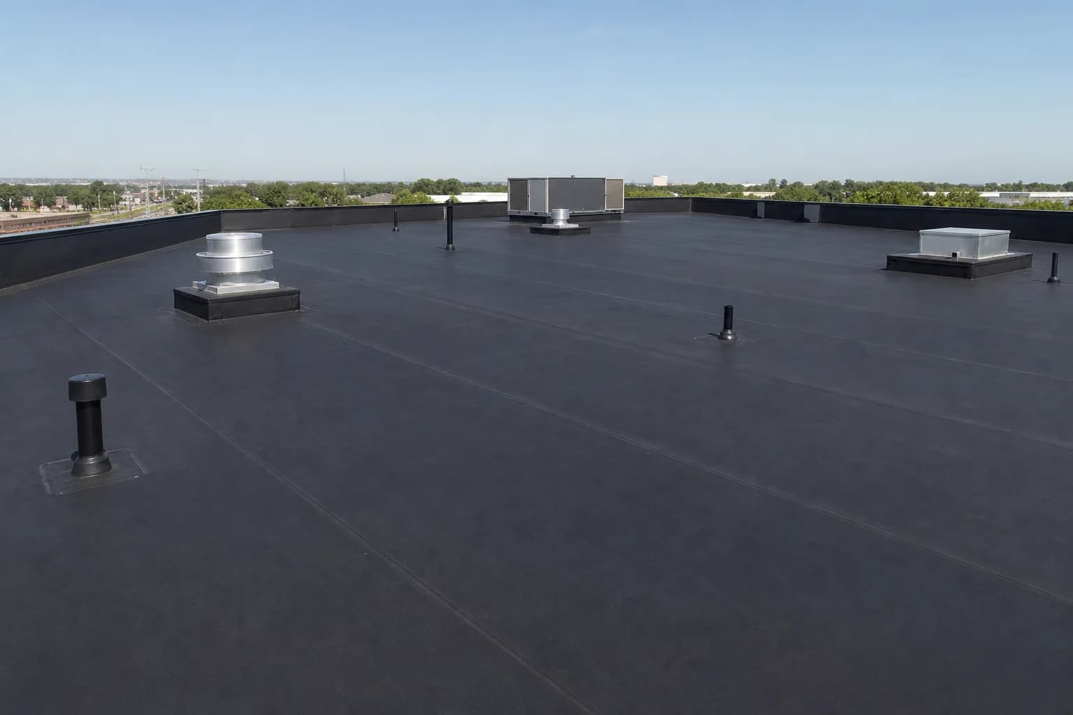 Representative black EPDM commercial roof system