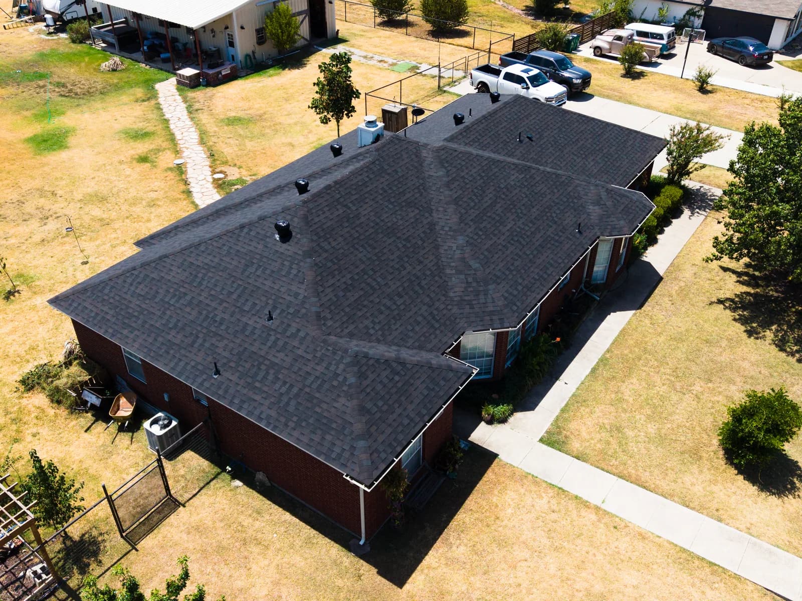 Completed Hail King residential roofing project viewed from above