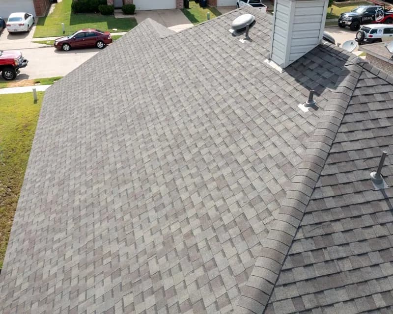 Close aerial view of completed architectural shingles