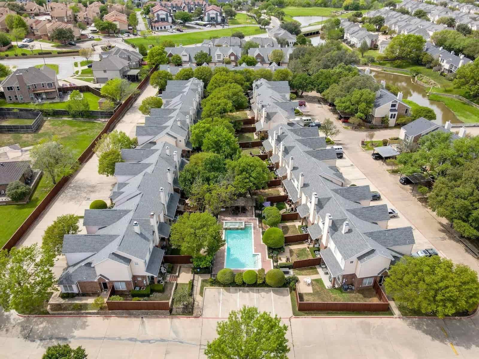 Aerial view of the 58-unit HOA property reviewed by Barbara Moreno