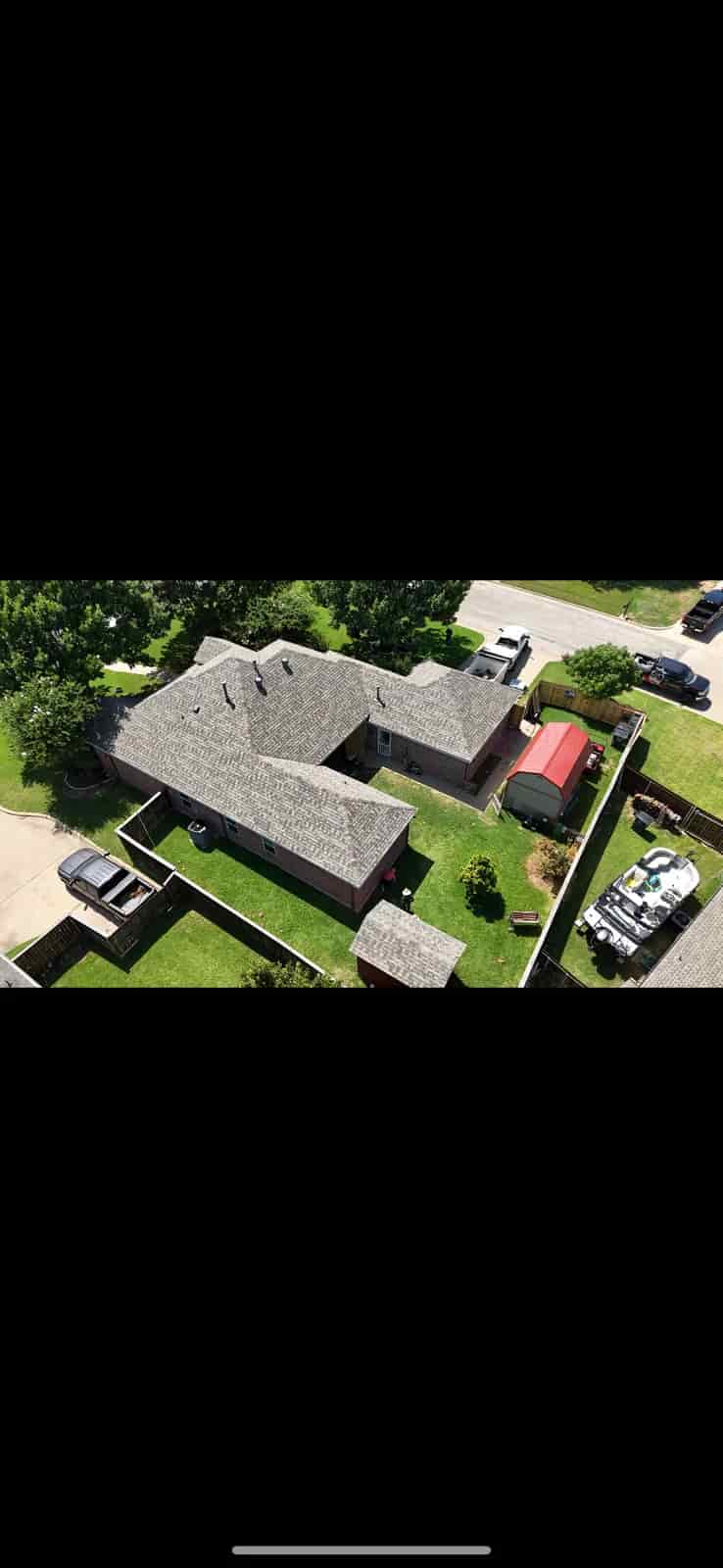 Drone view of the completed roof photographed with Dena Frost's review