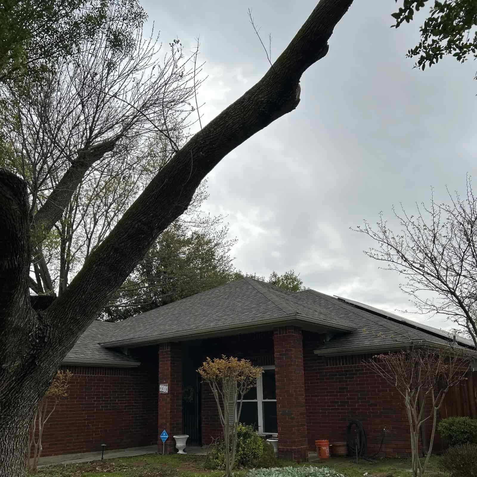 Residential roof and chimney photographed with Diane Leicht's Google review