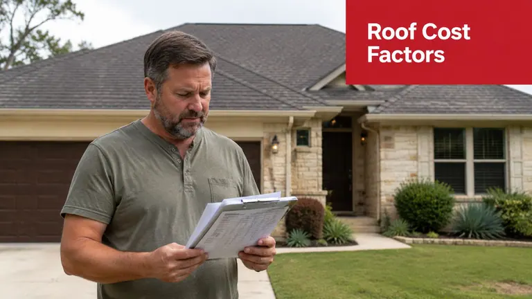 A professional inspector reviewing documents with a suburban residential house in the background.