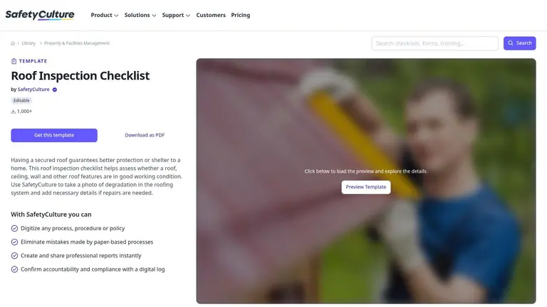 SafetyCulture (iAuditor) – Roof inspection Checklist (free, editable)