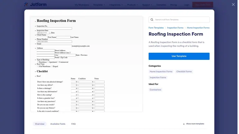 Jotform – Roofing Inspection Form Template