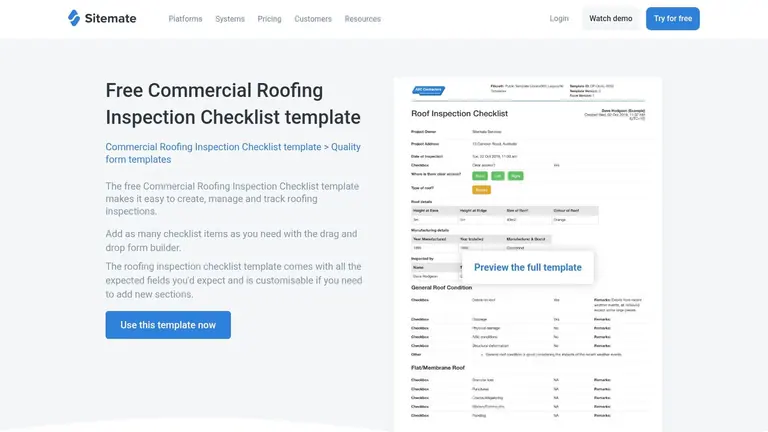 Sitemate (Dashpivot) – Commercial Roof Inspection Checklist (smart form)