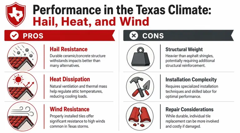 A comparison chart showing the pros and cons of installing Spanish style roof tiles in Texas.