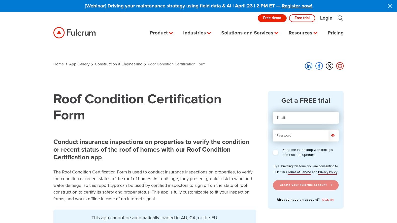 Fulcrum – Roof Condition Certification Form (template)