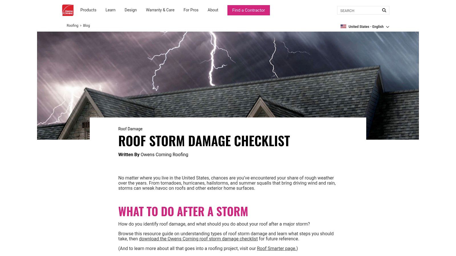Owens Corning – Roof Storm Damage Checklist (Download)
