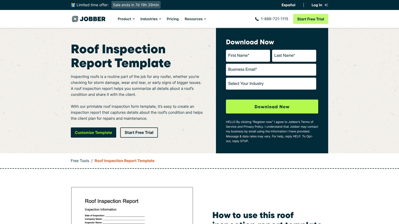 Jobber – Roof Inspection Report/Checklist (printable + digital)