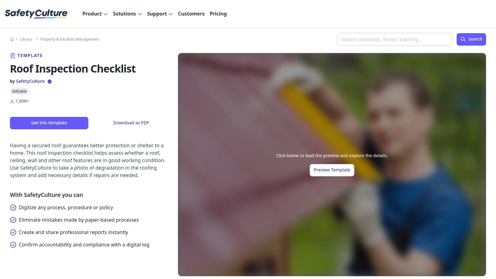SafetyCulture (iAuditor) – Roof inspection Checklist (free, editable)