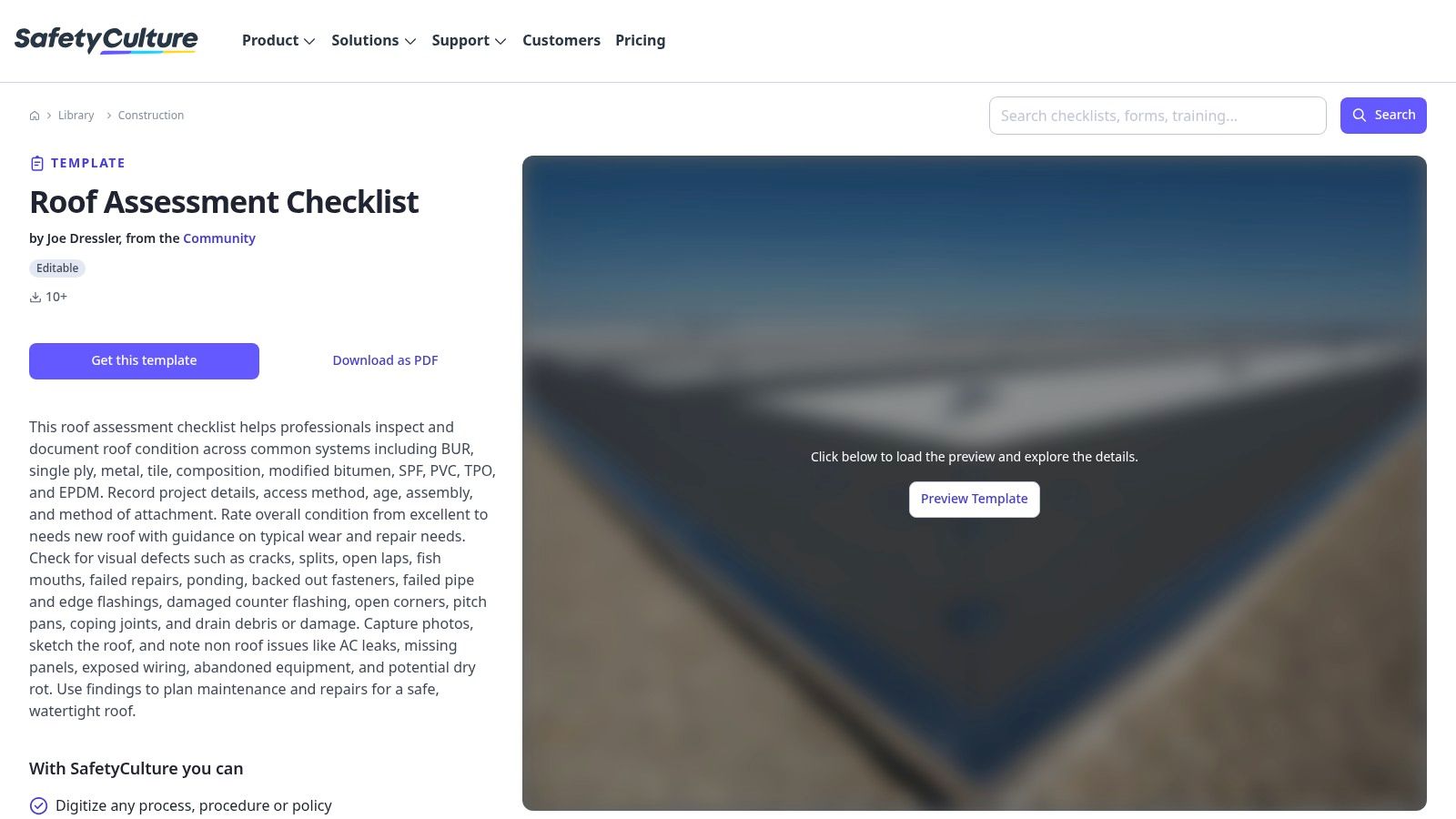 SafetyCulture – Roof Assessment Checklist (community template)