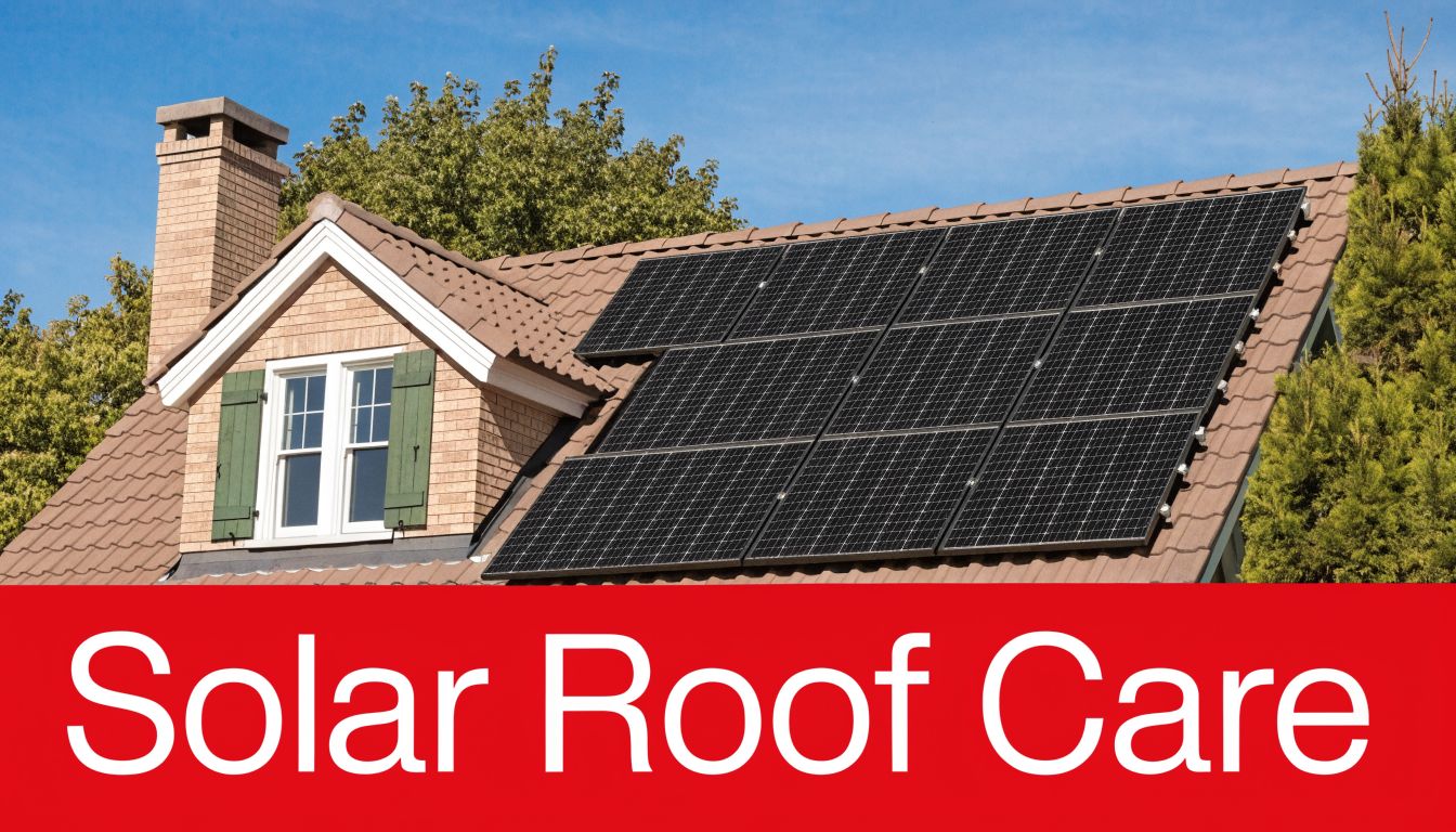 A house roof with solar panels installed on a sunny day with trees in the background.